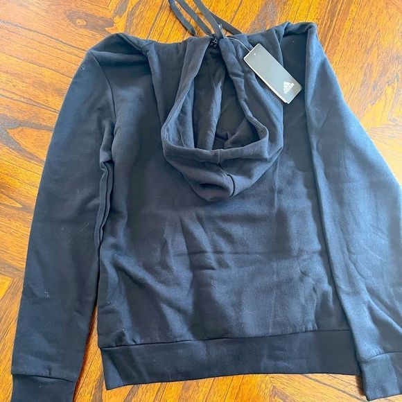 Adidas Women’s Metallic-Logo Hoodie-Black Small - Picture 2 of 4